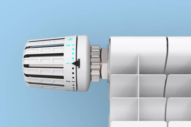 thermostat de chauffage sur fond blanc. illustration 3d isolée - valvule humaine photos et images de collection