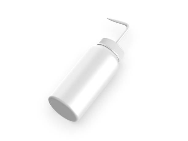 istock Laboratory wash bottle mockup template on isolated white background, 3d render illustration. 1411546861