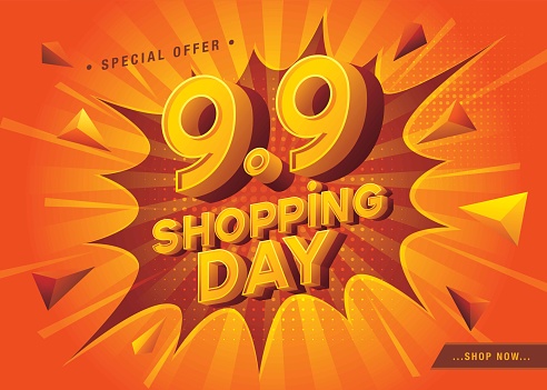 9.9 Shopping Day Sale Banner Template design special offer discount, Shopping banner template, Abstract Shopping day Web Header template design for Sale and discount labels. promotion poster.