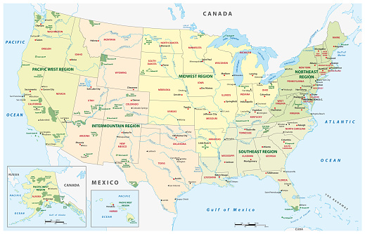 Vector map of national parks, United States