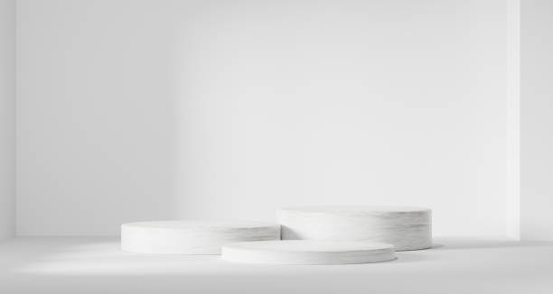 istock 3d background products Show pedestal scenes with geometric platforms white background. with podium. Stand to display cosmetic products on stage. 3D rendering. 1411552086