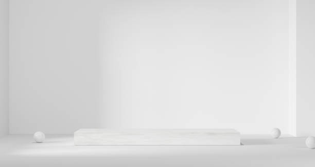 istock 3d background products Show pedestal scenes with geometric platforms white background. with podium. Stand to display cosmetic products on stage. 3D rendering. 1411552123