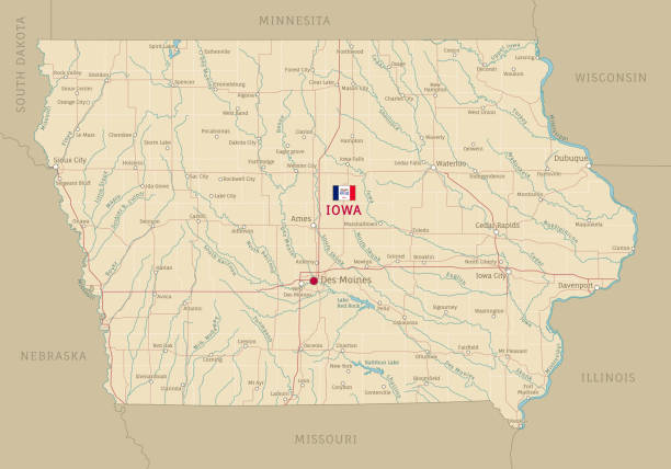 roadmap von iowa, us-amerikanischer bundesstaat - iowa map stock-grafiken, -clipart, -cartoons und -symbole