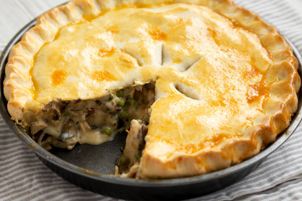 istock Homemade Chicken Pot Pie on a white plate, side view. Close-up. 1411556823
