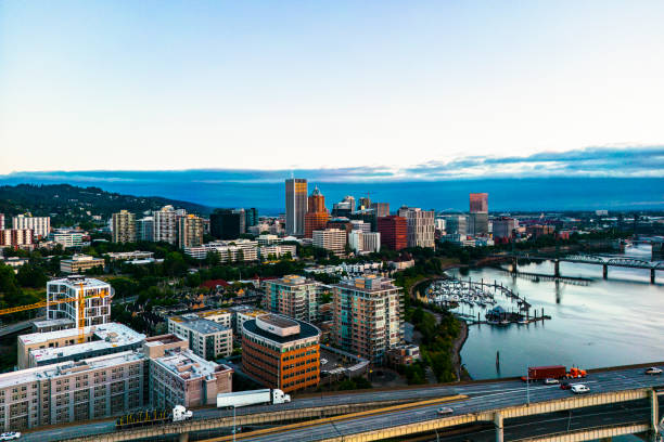 Aerial Portland Downtown, Oregon, United States