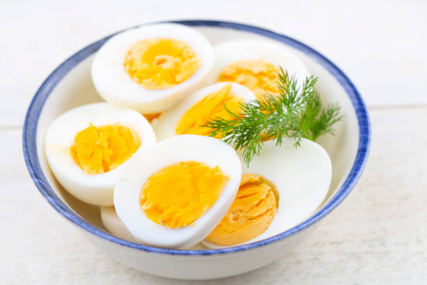 Boiled sliced egg, food photo