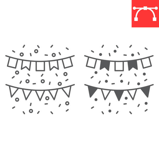 Paper garlands line and glyph icon Paper garlands line and glyph icon, birthday and holiday, garland vector icon, vector graphics, editable stroke outline sign, eps 10. bunt stock illustrations