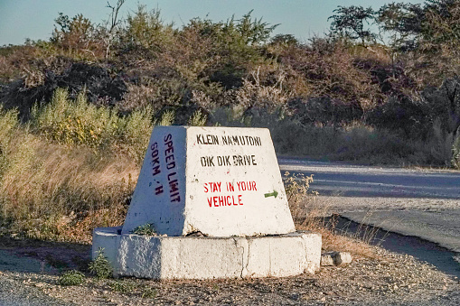 Road Sign to Dik Dik Drive in Etosha National Park at Kunene Region, Namibia
