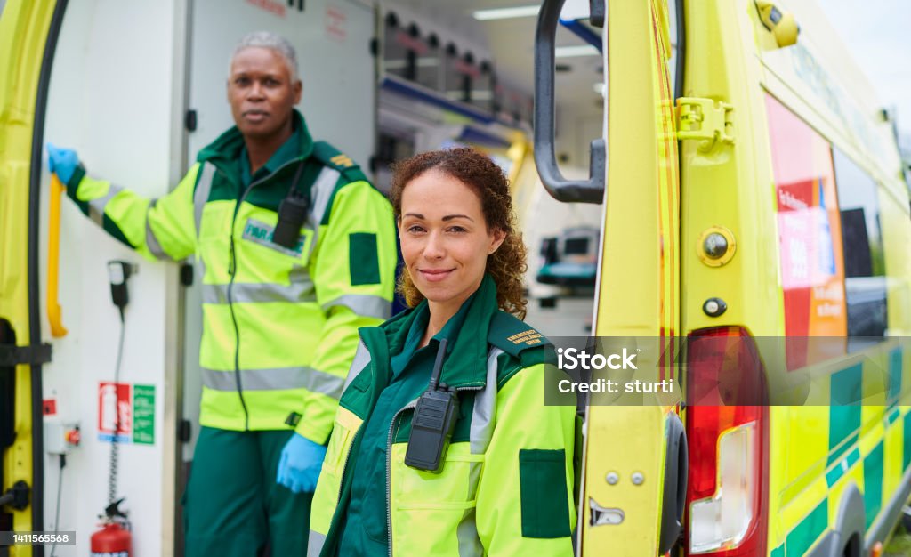 ambulance paramedic portrait Emergency Services Occupation Stock Photo