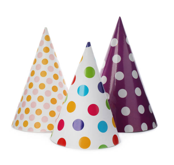 istock Bright party hats on white background. Festive accessory 1411566236
