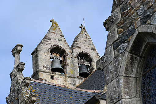 Saint Alban, France, July 3, 2022 - Bell tower Church of Saint Alban - Cap d'Erquy Val André- Brittany
