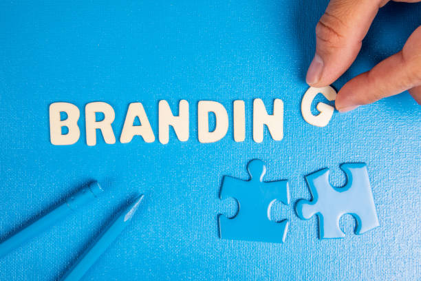 istock Branding. Text from white wooden letters on a blue background 1411567353