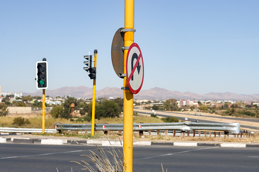 No U-Turn Road Sign near Windhoek in Khomas Region, Namibia