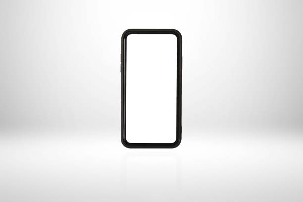 istock Smartphone mobile screen, Smartphone isolated on gray background. White screen smartphone 1411571273