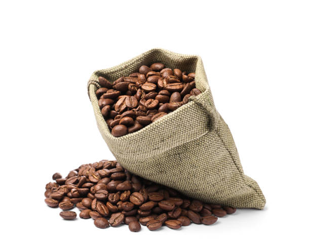 istock Sack and roasted coffee beans on white background 1411574353