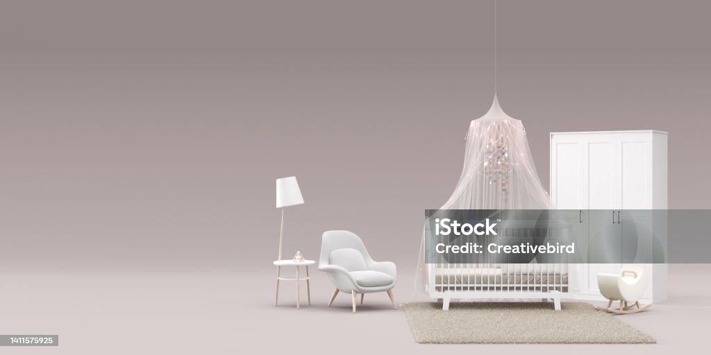 Banner with modern child room furniture and copy space for your advertisement text or logo. Furniture store, interior details. Furnishings sale, interior project. Template with free space. 3d render. Banner with modern child room furniture and copy space for your advertisement text or logo. Furniture store, interior details. Furnishings sale, interior project. Template with free space. 3d render Furniture Store Stock Photo