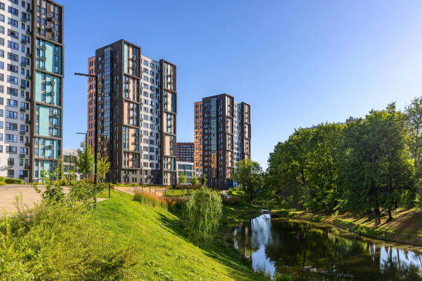 istock New modern residential district with the lake and trees 1411575945