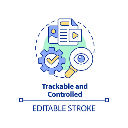 Trackable and controlled concept icon. Easy to access. Content making tip abstract idea thin line illustration. Isolated outline drawing. Editable stroke. Arial, Myriad Pro-Bold fonts used