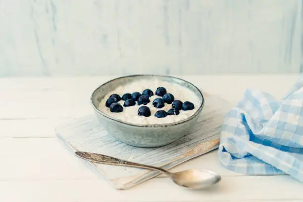 Curd cheese with blueberries and chia seeds