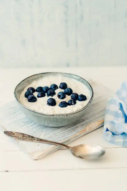 Curd cheese with blueberries and chia seeds