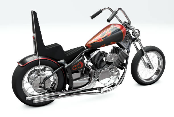 istock 3D rendered image of a vintage metallic black custom motorcycle on white background 1411577065