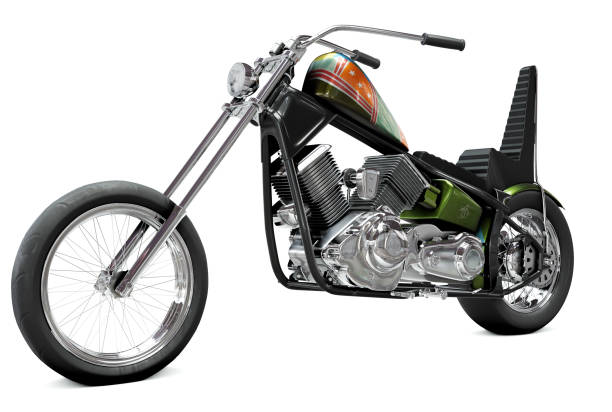 istock 3D rendered image of a vintage metallic black custom motorcycle on white background 1411577066