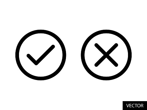 Tick and Cross check mark vector icons in line style design for website design, app, UI, isolated on white background. Editable stroke. EPS 10 vector illustration.