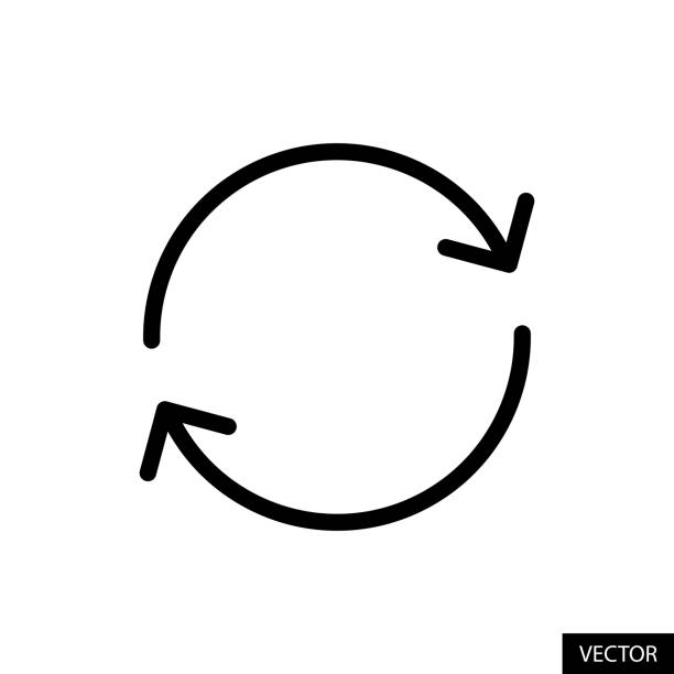 Sync, Synchronize on vector icon in line style design isolated on white background. Editable stroke. Sync, Synchronize on vector icon in line style design for website design, app, UI, isolated on white background. Editable stroke. EPS 10 vector illustration. synchronize stock illustrations