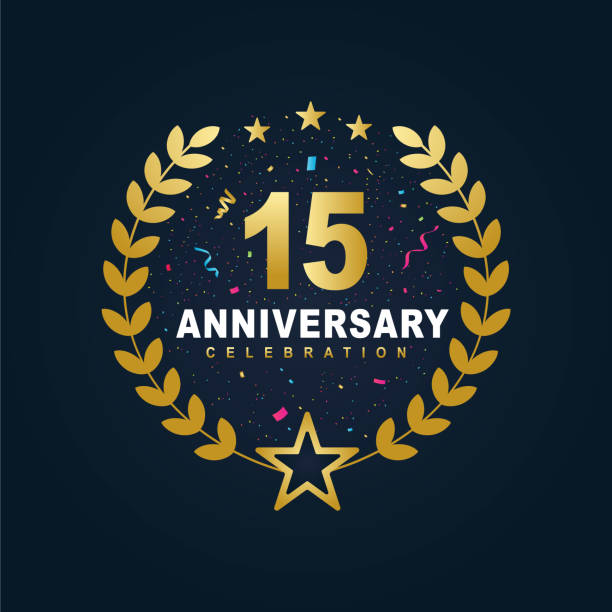 ilustraciones, imágenes clip art, dibujos animados e iconos de stock de diseño de celebración de 15 aniversario, lujoso color dorado 15 años diseño de aniversario. - 13 14 years