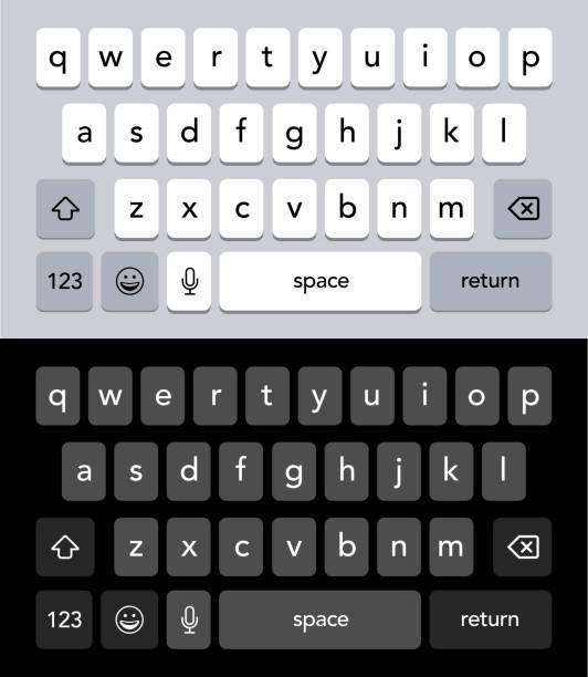 ilustrações de stock, clip art, desenhos animados e ícones de smartphone keyboard. mobile phone white and black screen keypad with english qwerty alphabet. - keypad