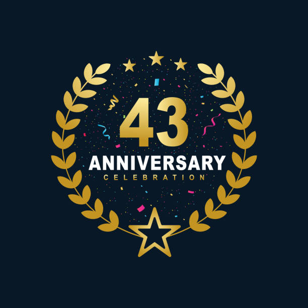 ilustraciones, imágenes clip art, dibujos animados e iconos de stock de diseño de celebración de aniversario 43, lujoso color dorado 43 años diseño de aniversario. - 40 44 years