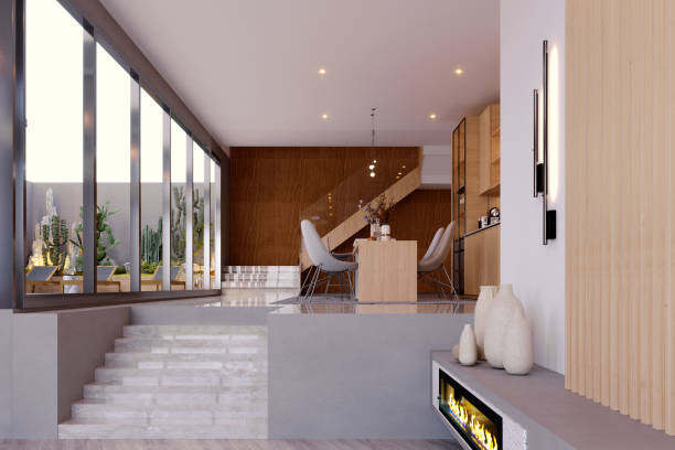 istock 3d rendering,3d illustration, Interior Scene and  Mockup,kitchen and green plant background,modern minimalist kitchen interior render. 1411587337