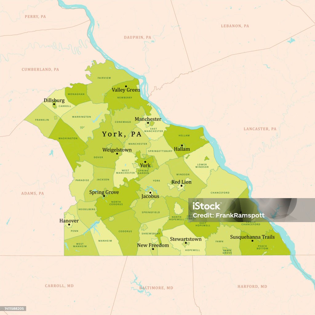Pa York County Векторная карта Зеленый - Векторная графика Без людей роялти-фри