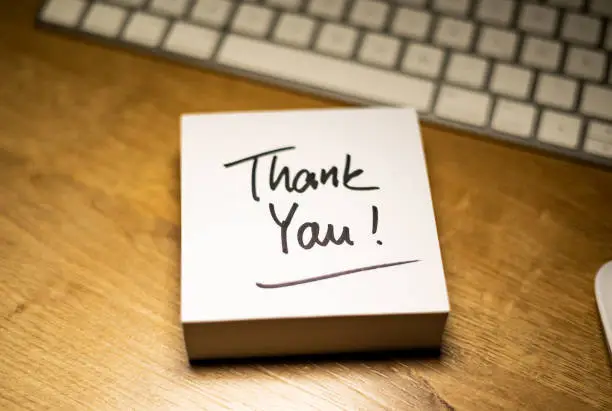 Photo of Thank You, text note.