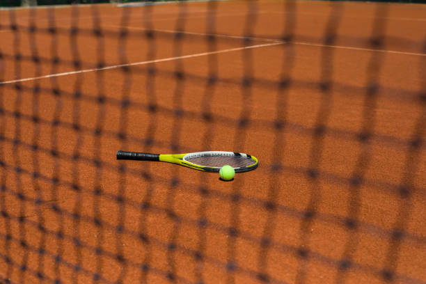 istock Tennis equipment on court 1411596703