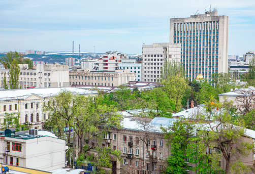 Springtime cityscape . Chisinau Central City Buildings