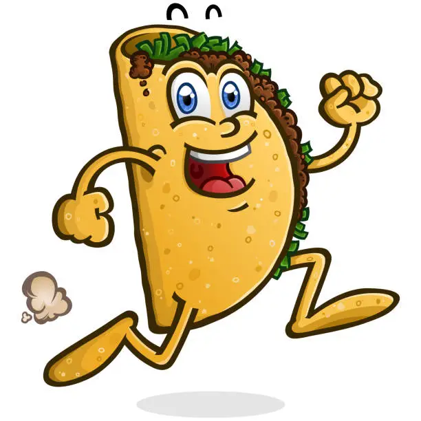 Vector illustration of Running Taco Cartoon Character