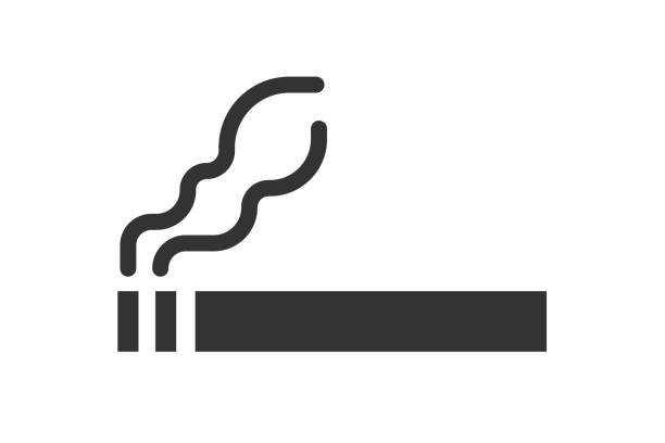 タバコのアイコン。ブラック フラット スタイルの喫煙サイン。白い背景に分離されたベクターイラスト。 - smoking sign点のイラスト素材／クリップアート素材／マンガ素材／アイコン素材