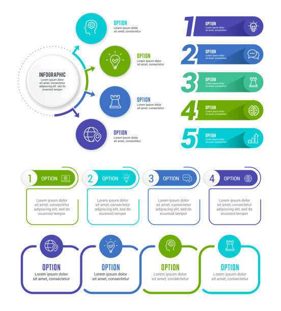 illustrazioni stock, clip art, cartoni animati e icone di tendenza di insieme di elementi infografici - flow chart