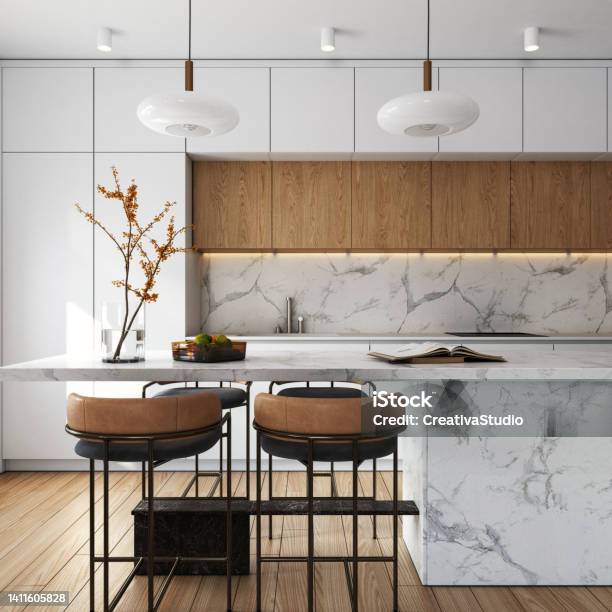 Modern Elegant Kitchen Stock Photo Stock Photo - Download Image Now - Kitchen, Modern, Luxury