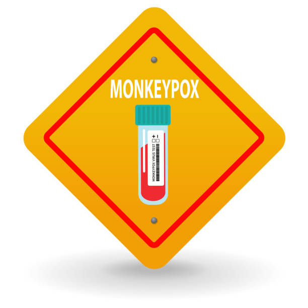 ilustrações de stock, clip art, desenhos animados e ícones de blood sample tube for monkeypox virus test warning sign - blood sample blood tubing test tube