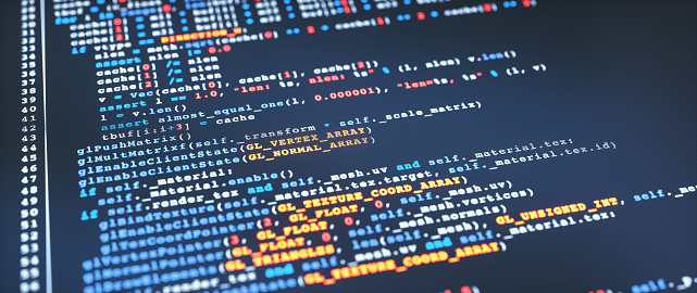 Ejemplo de texto de código fuente de computadora del lenguaje de programación Python, de cerca en una superficie azul. photo