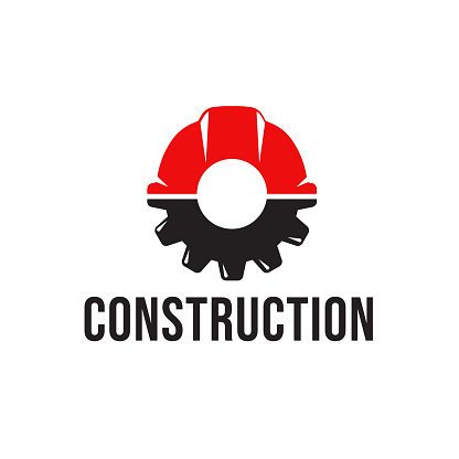 istock Red Construction Helmet with Gear icon vector simple design 1411611969