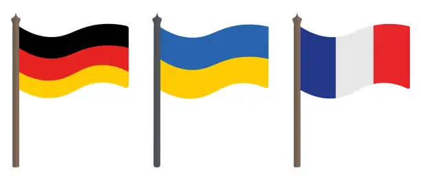 Vector illustration of Flag of Germany, Ukraine and France set in flat style