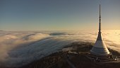 Ještěd with inversion photographed from a drone