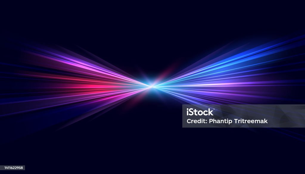 Modern abstract high-speed movement. Dynamic motion light trails with motion blur effect on dark background. Futuristic, technology pattern for banner or poster design. Laser stock vector