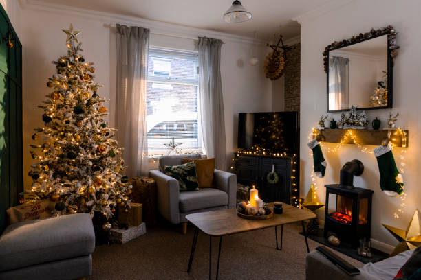 Cozy Christmas Living Room stock photo