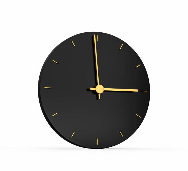 istock Premium Gold Clock icon isolated 3 o clock on black background. three o'clock Time icon 3d illustration 1411623706