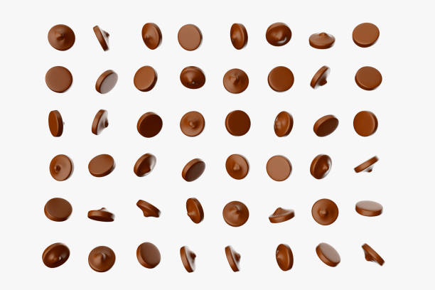 istock Scattering of tasty chocolate chips on white background 3d illustration 1411623725