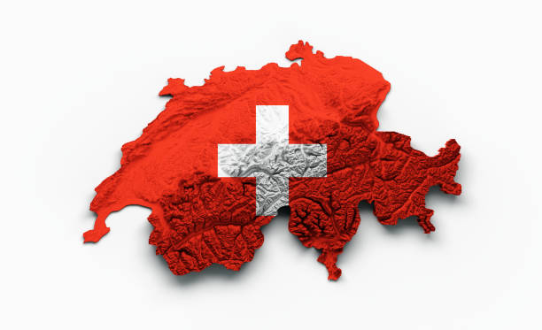 mapa szwajcarii flaga cieniowana płaskorzeźba kolor mapa wysokości na białym tle ilustracja 3d - switzerland flag computer graphic digitally generated image zdjęcia i obrazy z banku zdjęć